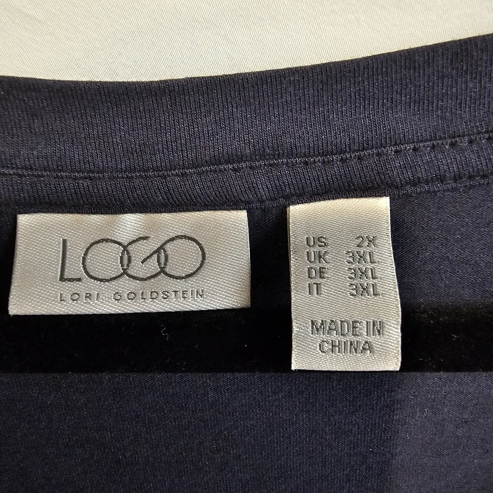 LOGO by Lori Goldstein Cotton Blend Midi Dress Crochet Lace Trim 2X Blue - Picture 2 of 9